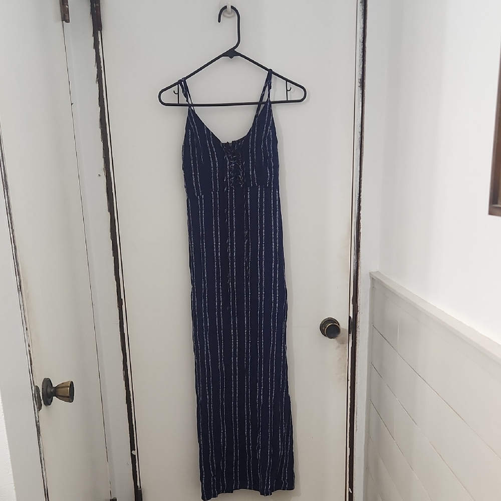 Navy Blue Striped Maxi Dress